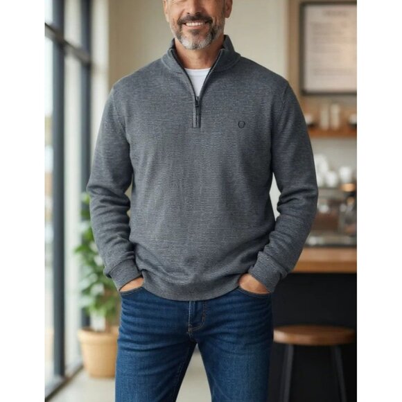 Chaps Mens Black & Gray Striped 1/4 Zip Pullover Sweater L/G 24Wx28L - Picture 1 of 7